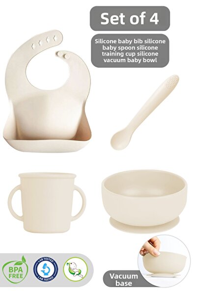 Meleni Baby Silicone Baby Feeding Set of 4 - Vacuum Bowl and Cup with Handle ...
