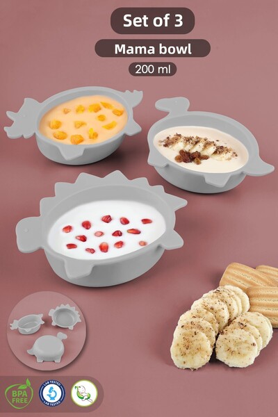 Meleni Baby 3-Piece Silicone Baby Feeding Bowl Set with Animal Figures - Shap...
