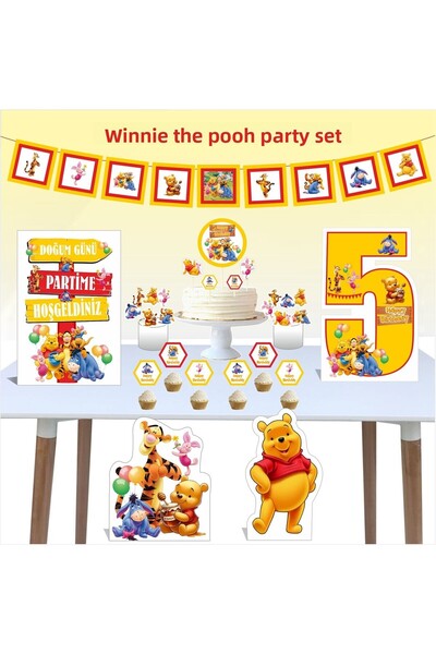 SİYAH PARTİ EVİ 5 Years Birthday Winnie the Pooh Party Set