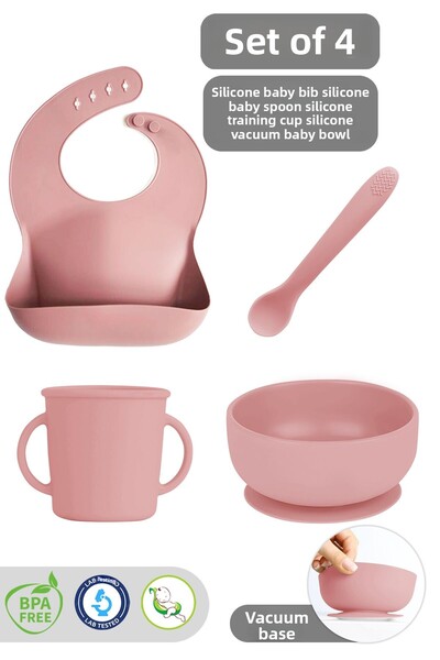 Meleni Baby 4-Piece Silicone Baby Feeding Set - Vacuum Bowl - Bib - Cup with ...