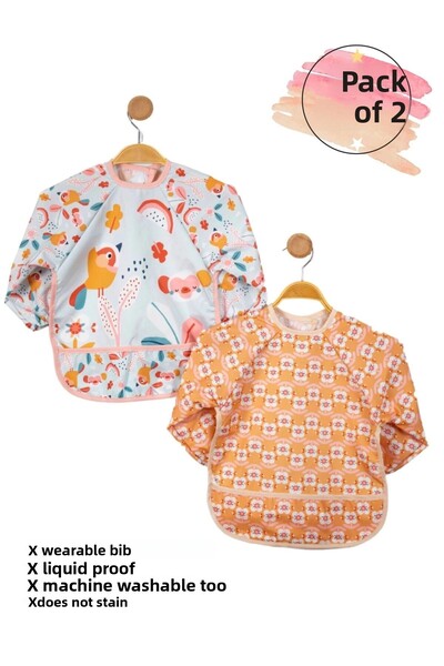 Babydonat مريلة أطفال بأكمام مقاومة للسوائل مكونة من قطعتين على شكل قرد