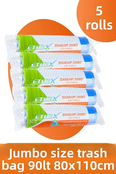 Ethex Standard Jumbo Garbage Bag - (10 Pcs, 80X110 Cm, 90 Liters, Blue, 5 Rolls)