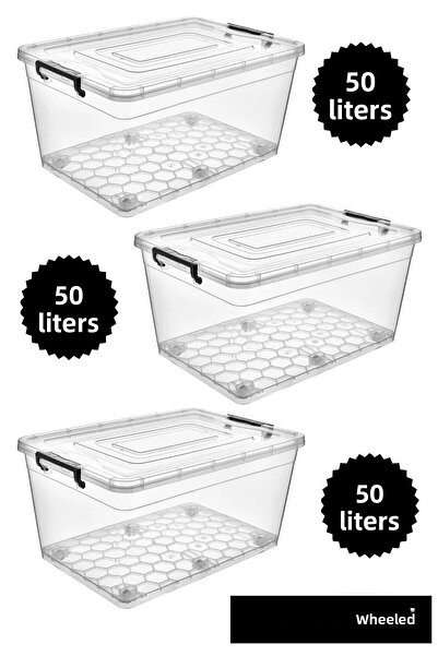 DEEMBRO 3 Pieces 50 Lt Wheeled Storage Box Wheeled Storage Container Large Size Size 41*60*30 cm