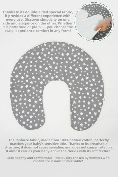 mordesign Cover, Double Sided Breastfeeding Pillow Cover/Baby Support Cushion Cover,Cotton Fabric,Stars Pattern,Gray