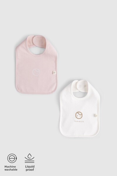 Little Gusto عبوة من قطعتين وردي مقاوم للسوائل - مريلة أطفال إكرو لحديثي الولادة