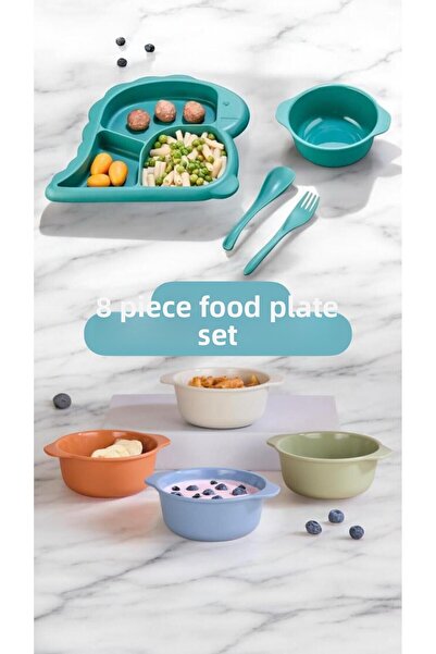 Bayev Dino 8 Piece Baby Dinner Set Food Plate Bowl Set