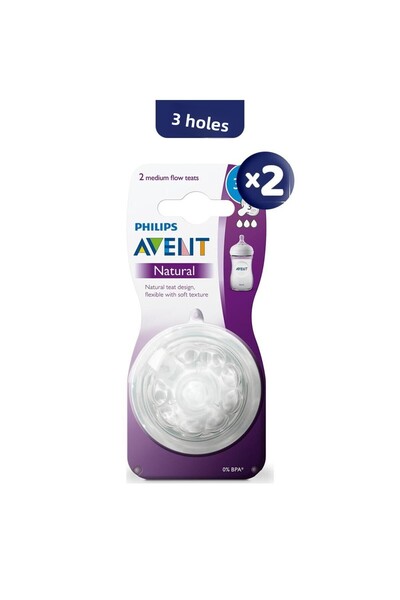 Philips Avent حلمة زجاجة طبيعية 3 فتحات 3 م+ 2 حزم X 2