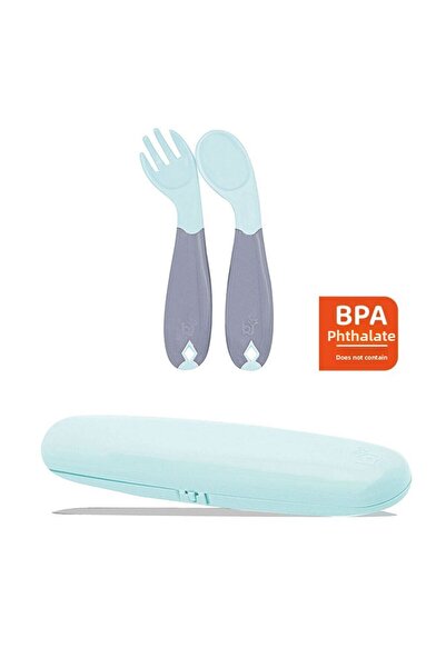 Babyjem Green Fork Spoon Storage Container and Angled Food Set