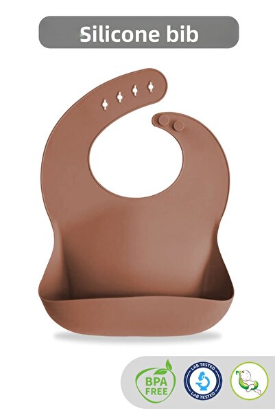 Meleni Baby Mega Size Silicone Bib - Double Locked Adjustable Baby Bib - Brown
