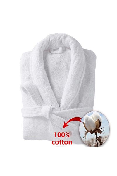 Rns 2 Pieces Hotel Bathrobe White Shawl Double Pocket 100% Cotton Bathrobe