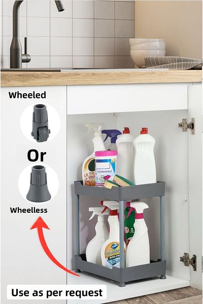 Bayev Class Gray 2 Tier under Sink Organizer Detergent Bathroom Organizer Shelf Unit with Wheels