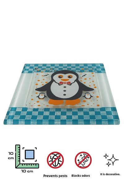 AVMmarketim غطاء صرف الحمام الزجاجي ديكور 2 قطعة غطاء صرف زجاجي 10x10 سم البطريق