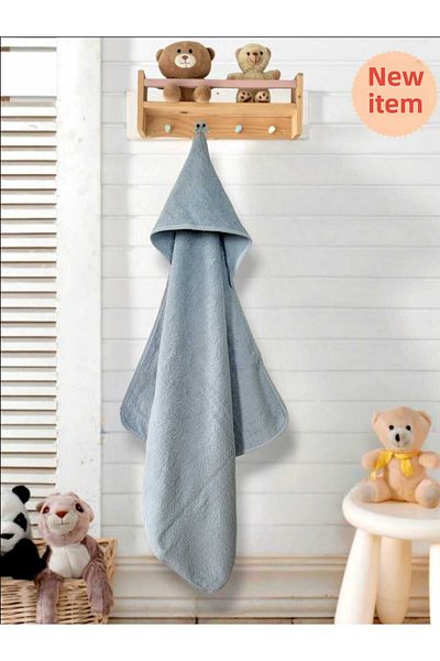 Alpar Tekstil Outlet Cotton Girl-Boy Newborn Baby Bath Towel - Swaddle Plain/Blue