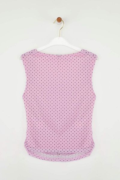 Trendyol Collection Pink Polka Dot Lined Printed Tulle Bodycon Crop Bow Detail Knitted Blouse Twoss25Bz00033