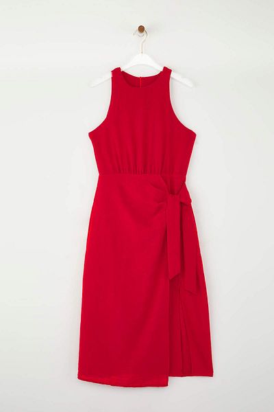 Trendyol Collection Red Straight Tie Detail Midi Woven Dress Twoss25El00777