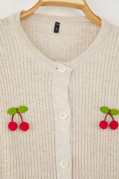 Trendyol Collection Stone Fruit Embroidered Soft Textured Knitwear Cardigan Twoaw26Hi00039