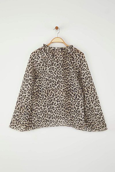 Trendyol Collection Multicolored Flounce Sleeve Leopard Print Woven Blouse Twoaw26Bz00054