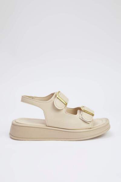 TRENDYOL SHOES Béžové dámske hrubé hnedé sandále s dvojitou prackou TAKAW25SD00000