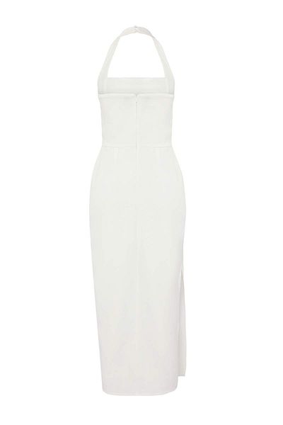 Trendyol Collection White Lined Body Fitting Midi Woven Dress with Slit Detail Tprss24El00136