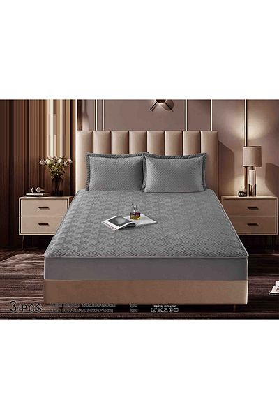 CHIRASO CHIRASO Bed Topper Set, VELVET, ELASTIC 160x200+30cm and 2 Pillowcases 50x70cm, gray