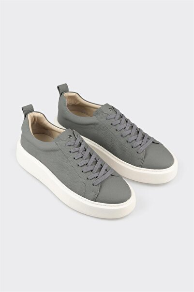 Elle Shoes Gri Deri Erkek Spor Ayakkabı