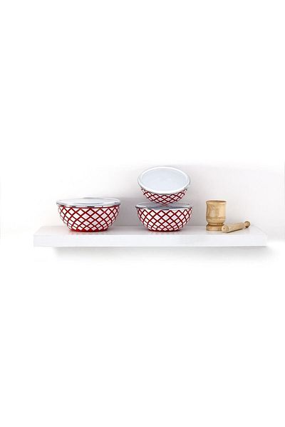 Bonera Red Striped Storage Container Set 16-18-20 cm Vacuum Lid 6 Pieces