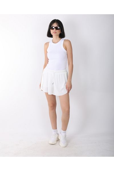 DEQ FASHION Women's White Loose Cut Double Layer Sports Shorts