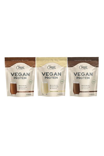 Clean Powders Vegan Protein 600 Gr - Chocolate - Vanilla - Coffee Set of 3