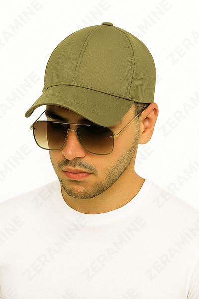 ZERAMİNE Khaki Flat Hat Unisex Model 100% Cotton Velcro Adjustable Women-Men