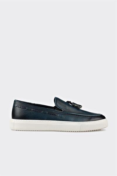 Elle Shoes Lacivert Deri Erkek Loafer
