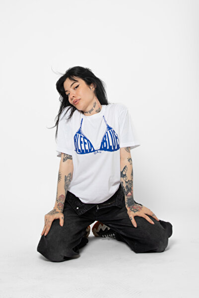 CİNEMA MODA Tricou alb pentru femei, cu imprimeu Bleed Blue