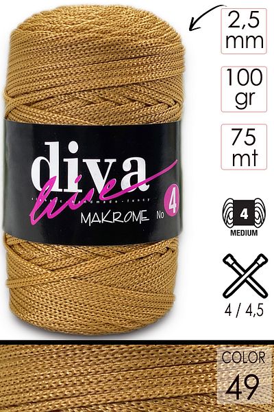 Diva İplik 2 mm - 100 gr Πολυεστερικό σχοινί μακραμέ 90 μέτρα Σχοινί πολυπλέκτη μακραμέ Σχοινί σουπλά και σχοινί τσάντας - 49 μουστάρδα