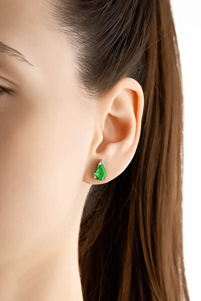 So CHIC... Zümrüt Işıltısı 18 Ayar Beyaz Altın Kaplama Gümüş Küpe