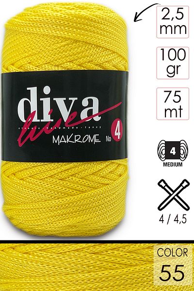 Diva İplik Diva Line Diva Macrame Σχοινί Χοντρό (αρ.: 4) 55 Κίτρινο