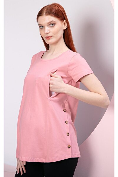 Işşıl O7158-yan Düğmeli Emzirme Detay Hamile T-shirt