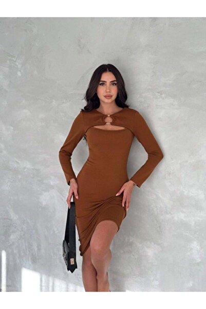 trend_ermege Rochie de damă cu mânecă lungă, cerc și fereastră, detaliu decol...