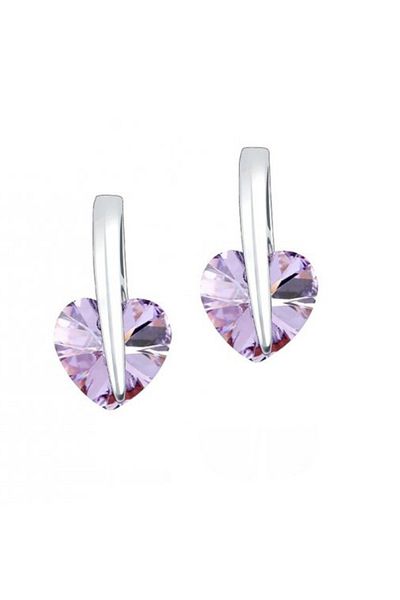 Kelan 925 silver earrings with purple crystals – heart design