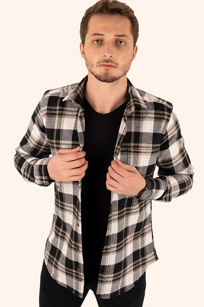 Etikmen Καφέ Λευκό καρό Slimfit Winter Lumberjack πουκάμισο
