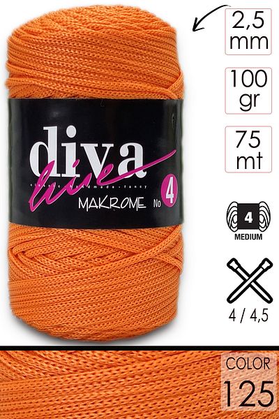 Diva İplik Diva Macrame Twine Thick (NO:4) 125 Ανοιχτό Πορτοκαλί.