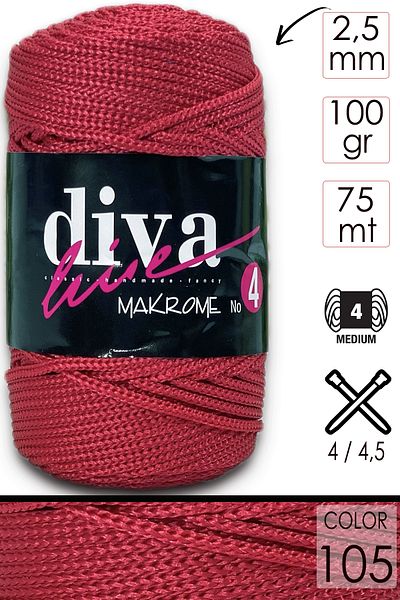 Diva İplik 2mm - 100g Polyester Macrame Rope 90m, Supla & Bag Rope - Red