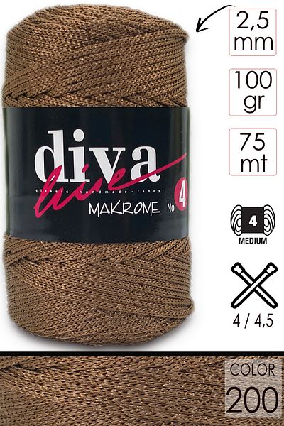 Diva İplik Diva Macrame Twine Thick (NO:4) 200 Καφέ.