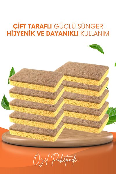GRİMOR Life 5 Pieces of Fiber Flat Dish Sponge – Special Textured, Durable Cleaning Sponge Set