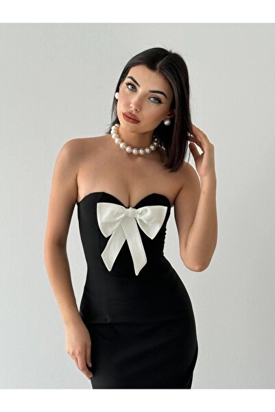 HAZEGO    فستان هارفوي بدون حمالات