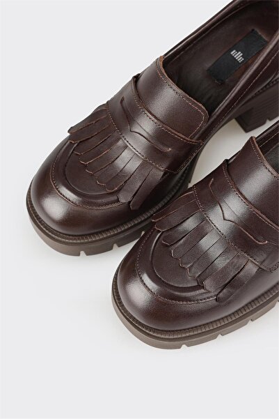 Elle Shoes Brown Leather Women's Mid Heel Shoes