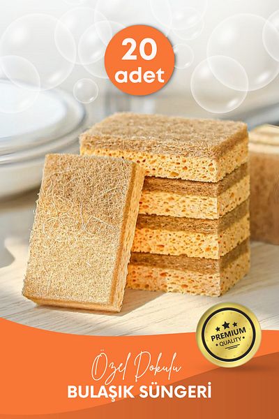 GRİMOR Life 20 Pieces of Fiber Flat Dish Sponge – Special Textured, Durable Cleaning Sponge Set