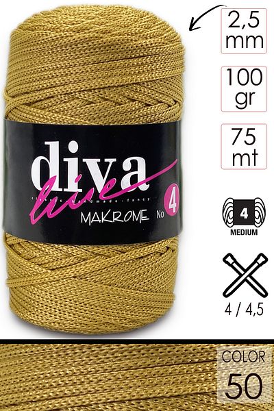 Diva İplik Diva Macrame Twine Thick (NO:4) 50 Gold.