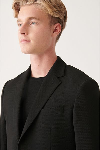 Avva Men's Black Lined Flexible Fabric Double Slit Jacket A31y4002