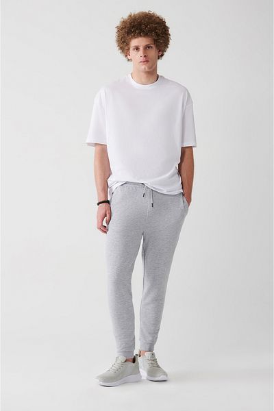 Avva Men's Gray Lace-Up Waist Elastic Cotton Sweatpants A31Y3412