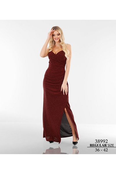 Bijutek Rochie de seară metalizată cu bretele maxi burgundy Ocazie specială - Rochie de invitație/graduare