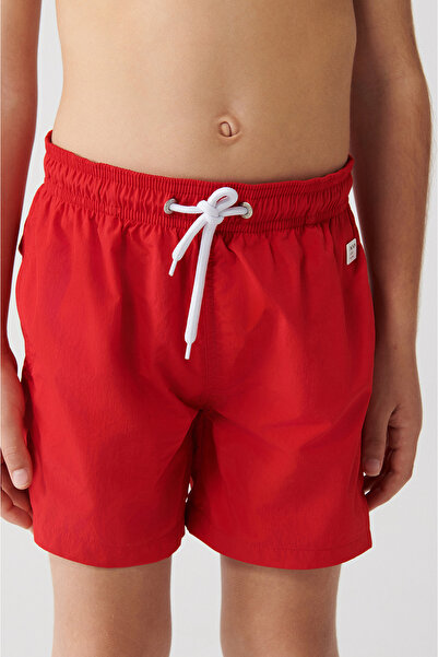 Avva Rote, schnell trocknende, einfarbige Badehose für Herren in Standardgröße mit spezieller Tragetasche für Kinder, Badeshorts A31y3810